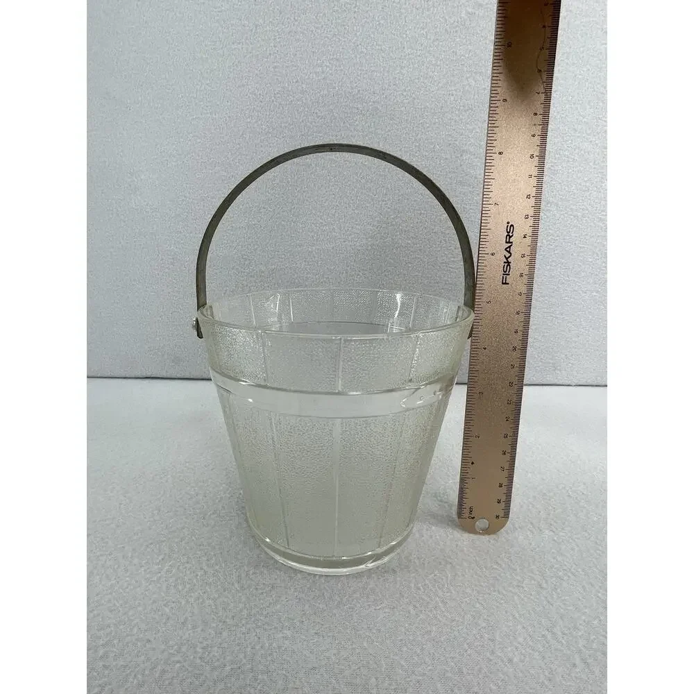 Vintage Anchor Hocking Clear Glass Ice Bucket Metal Handle Retro MCM Barware